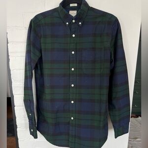 JCrew Pima Cotton Slim Men's Green and Blue Plaid Tartan Button Down Shirt - S